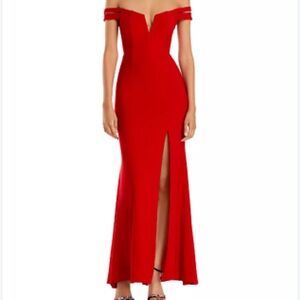 Aqua off the shoulder red gown